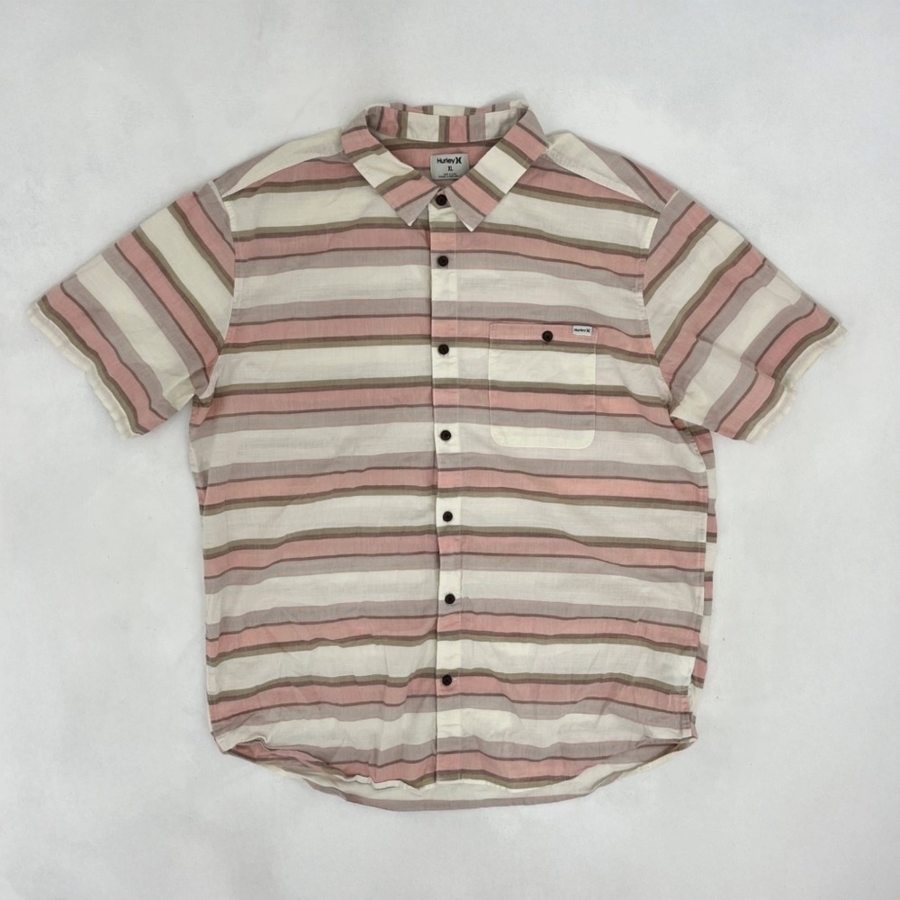 Hurley Mens X-Large Striped Button Up‎ Shirt Short Sleeve Multicolor Beach Surf